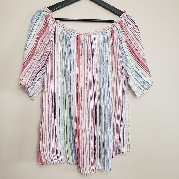 Velvet by Graham & Spencer nova striped metallic off-shoulder short slee… - Picture 4 of 6